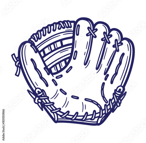 Detailed outline illustration of a baseball glove for sports and recreation activities