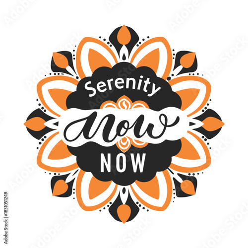 Decorative black and orange serenity now mandala art piece enhances peace and calm