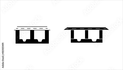 Market Stand with People Icon set.
 Black silhouette icon of a market booth or stand with people inside, representing local business, vendors, community market, festival, service booth, or shop