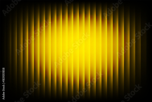 Abstract background featuring vertical golden yellow light bars radiating intense illumination against a deep black backdrop, creating a dramatic and vibrant visual effect suitable for modern design