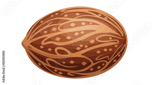 Brown oval object with swirling pattern and diamond shapes