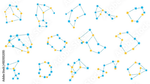 Cartoon constellations of blue and yellow stars