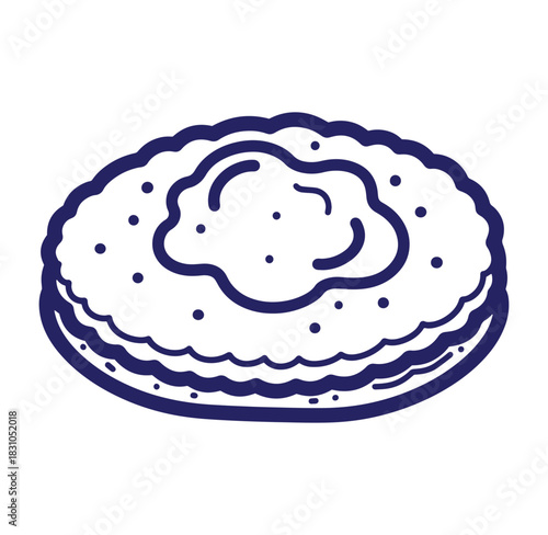 Hand drawn illustration of a delicious biscuit topped with butter ready for breakfast.