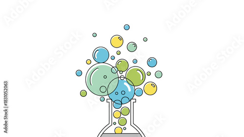 Cartoonstyle beakers with colorful bubbles