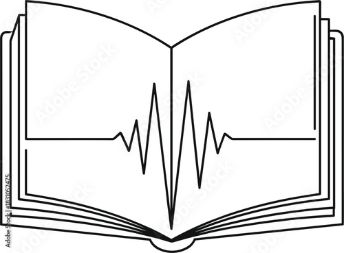 Abstract One Line Audio Storytelling Icon with Book and Sound Wave.