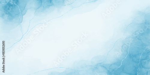 Abstract blue watercolor background evoking a bright summer sky and fluffy white clouds