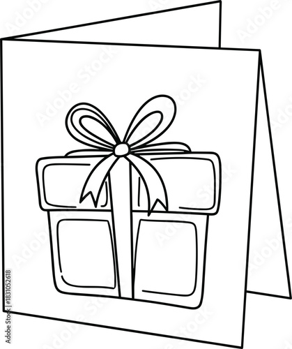 Continuous Line Xmas Card with Gift Box Symbol.