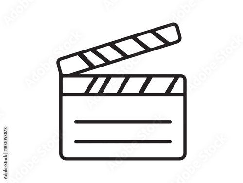Simple clean 2D vector line art movie clapper icon for entertainment media presentations