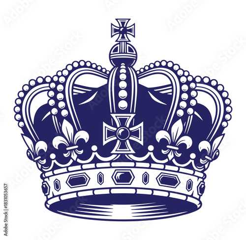Royal crown emblem illustration with intricate detailing and a vintage aesthetic design