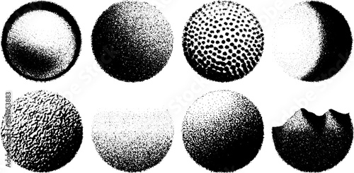 Circle shapes with various textures and patterns in black and white. This vector illustration features smooth and rough surfaces in a set design.