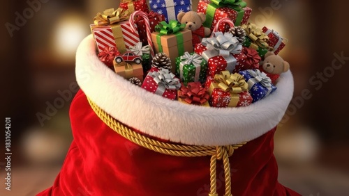 Overflowing Festive Bag of Gifts and Joyful Holiday Treats for a Memorable Season