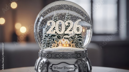 Enchanting snow globe capturing the festive spirit of the upcoming year 2026 celebrations