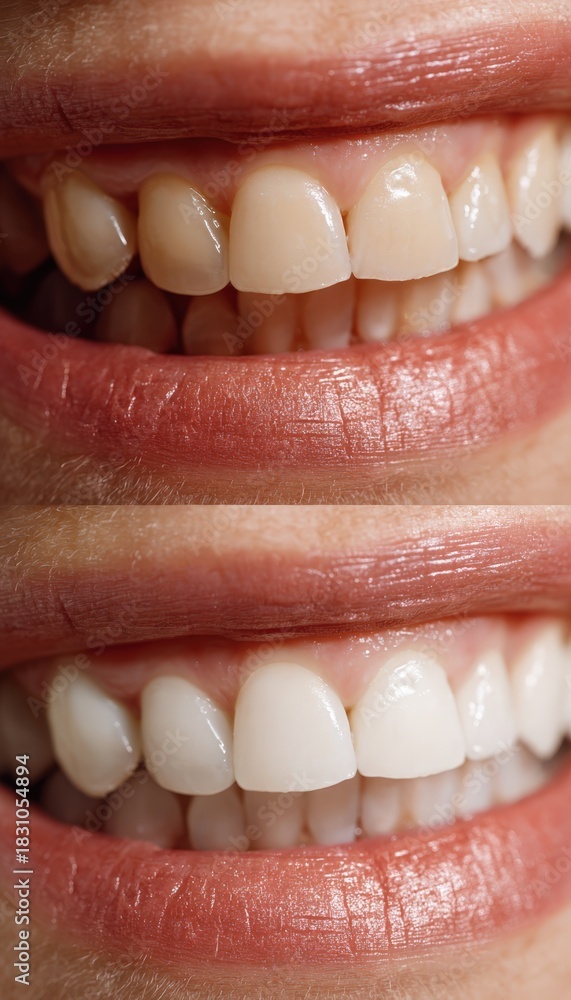 Fototapeta premium Macro Photo of Teeth Whitening Process with Dental Shade Comparison