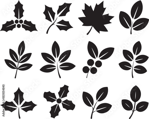 Collection of Autumn Leaves Silhouettes in Black Color Against Isolated Transparent Background for Autumn Season