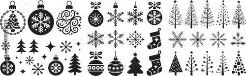 New year ornaments vector illustration winter holidays celebration decoration seasonal elements set isolated vector drawing xmas greeting objects