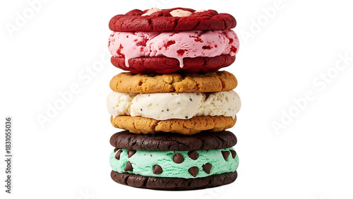Stacked Ice Cream Sandwich Cookies on White Background
