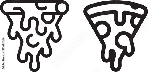 Minimal pizza slice line icons with melting cheese design