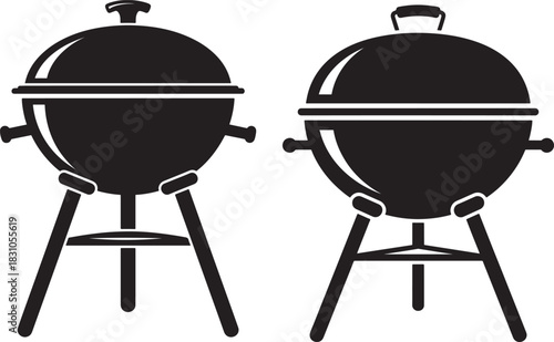Two black kettle grills silhouette
