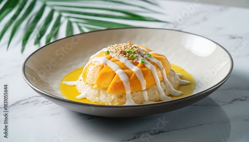 Delicious Mango Sticky Rice Dessert with Coconut Cream Drizzle