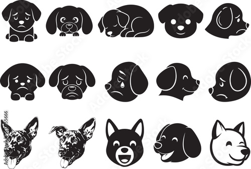 Dog breed silhouettes collection of various canine poses