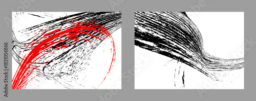 Strokes of black and red paint on a white background. Set of two templates. 