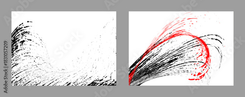 Strokes of black and red paint on a white background. Set of two templates. Graffiti element. 