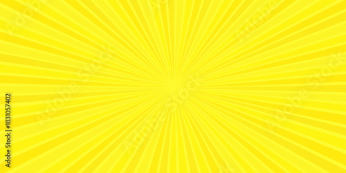 A vector illustration of a warm, yellow and orange sunburst creates an abstract background with light rays from a bright star explosion