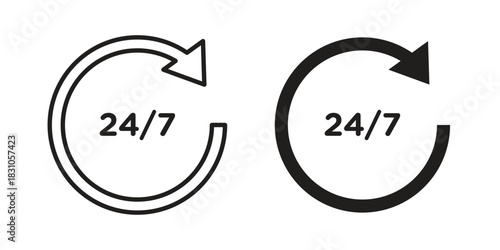24 7 icon. Outline, Glyph and Filled Outline Style