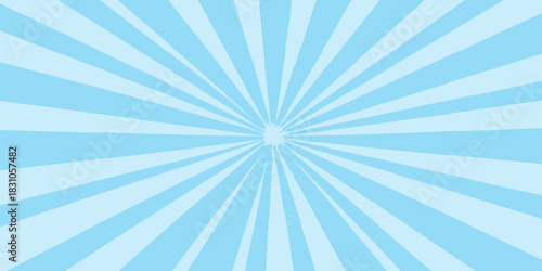 Bright blue sunburst vector illustration with glowing radial light rays and vintage retro pattern design
