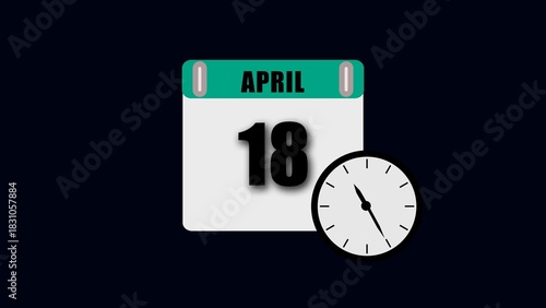 Calendar page showing April 18th with a clock indicating time eighteenth date