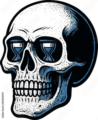 Hourglass Skull Eyes Time Running Out Design