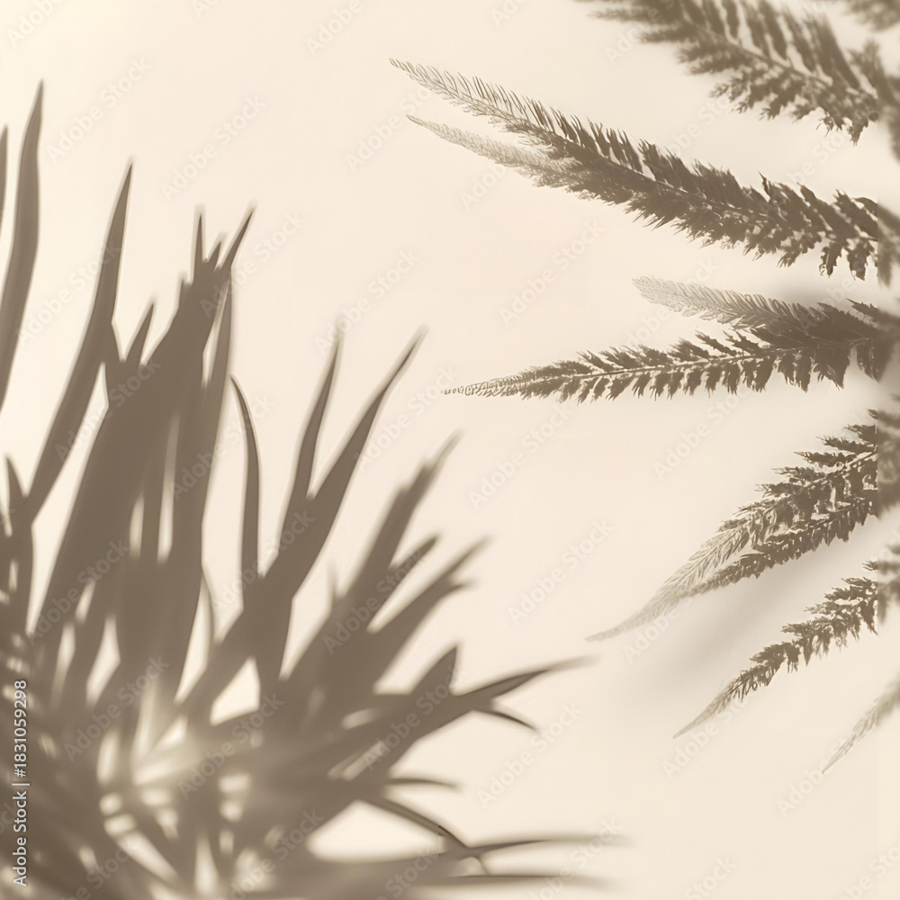 Naklejka premium Beige Background with Tropical Leaf Shadows Overlay