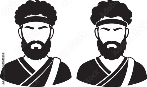 Two bearded men silhouette with curly hair