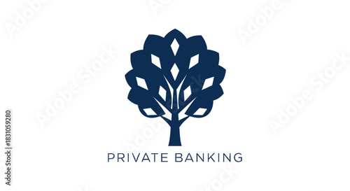 Modern abstract tree logo symbolizing private banking financial growth and wealth management