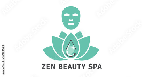 Zen Beauty Spa Logo with Facial Mask Lotus Flower and Purity Drop for Skincare Wellness