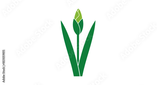 Vibrant green spring flower bud with elegant leaves vector illustration symbolizing growth and new