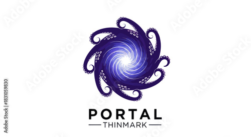 Hypnotic purple octopus tentacles form a swirling vortex portal design representing mystery and