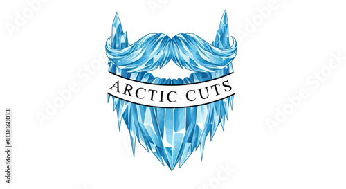 Cool Ice Crystal Beard and Mustache Logo Arctic Cuts Design for Barbershop Theme