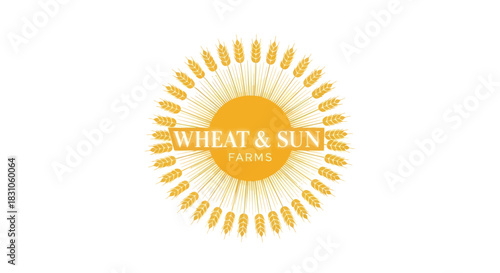 Golden Wheat Sun Farms Logo Emblem Design Representing Natural Organic Agriculture and Harvest