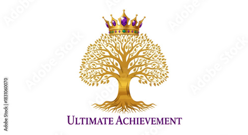 Regal Golden Tree of Life Symbolizing Growth Success and Royal Achievement with Elegant Crown