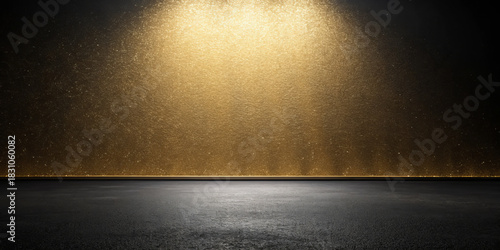 Gold texture matte black spotlight luxury background glitter metallic wall studio floor empty stage elegant minimal