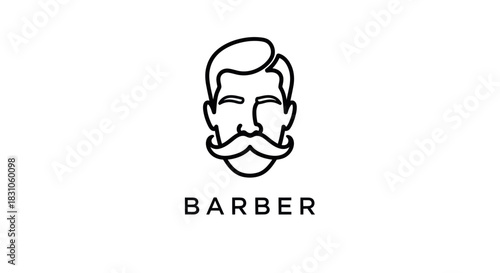 Classic Barber Man Face Line Art Logo Icon with Mustache and Modern Hairstyle Design Concept
