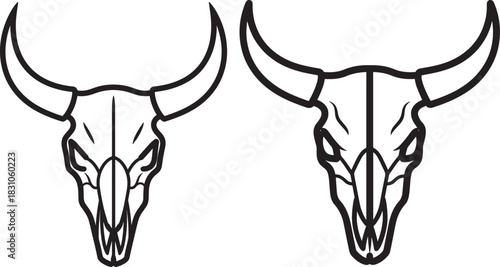 Two detailed bull skull silhouettes