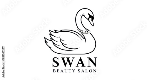 Elegant Swan with Pearl Necklace Line Art Vector for Beauty Salon Logo Design Minimalist Graphic