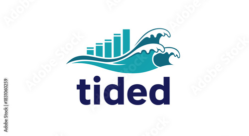 Innovative business logo showing upward trending financial bars emerging from powerful ocean waves
