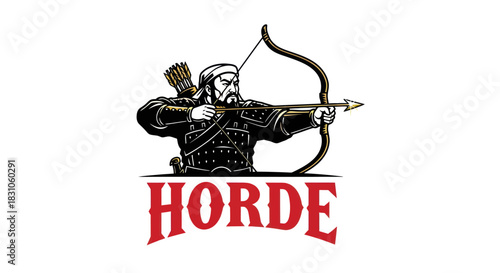 Vigilant historical archer warrior aiming bow and arrow illustration emblem design