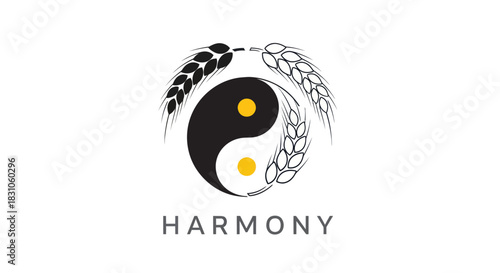 Yin Yang Wheat Harmony Logo Symbolizing Nature Balance and Organic Grain Wellbeing