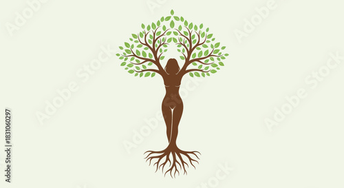 Elegant Woman Tree Silhouette Symbolizing Organic Growth Nature Connection and Deep Earth Roots