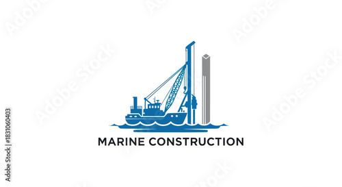 Professional logo icon depicting a marine construction vessel performing pile driving operations