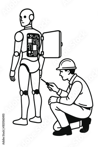 Technician Replacing Robot Battery